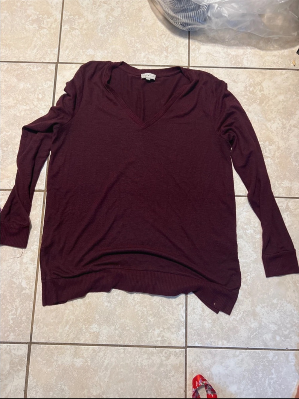 Lucky Brand V-Neck Long Sleeve Top - Burgundy